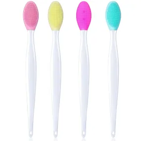 4 Pieces Silicone Exfoliating Lip Brush Tool Double-sided Soft Lip Brush for Smoother and Fuller Lip Appearance (Rose Red, Yellow, Mint Green, Pink) Rose Red, Yellow, Mint Green, Pink