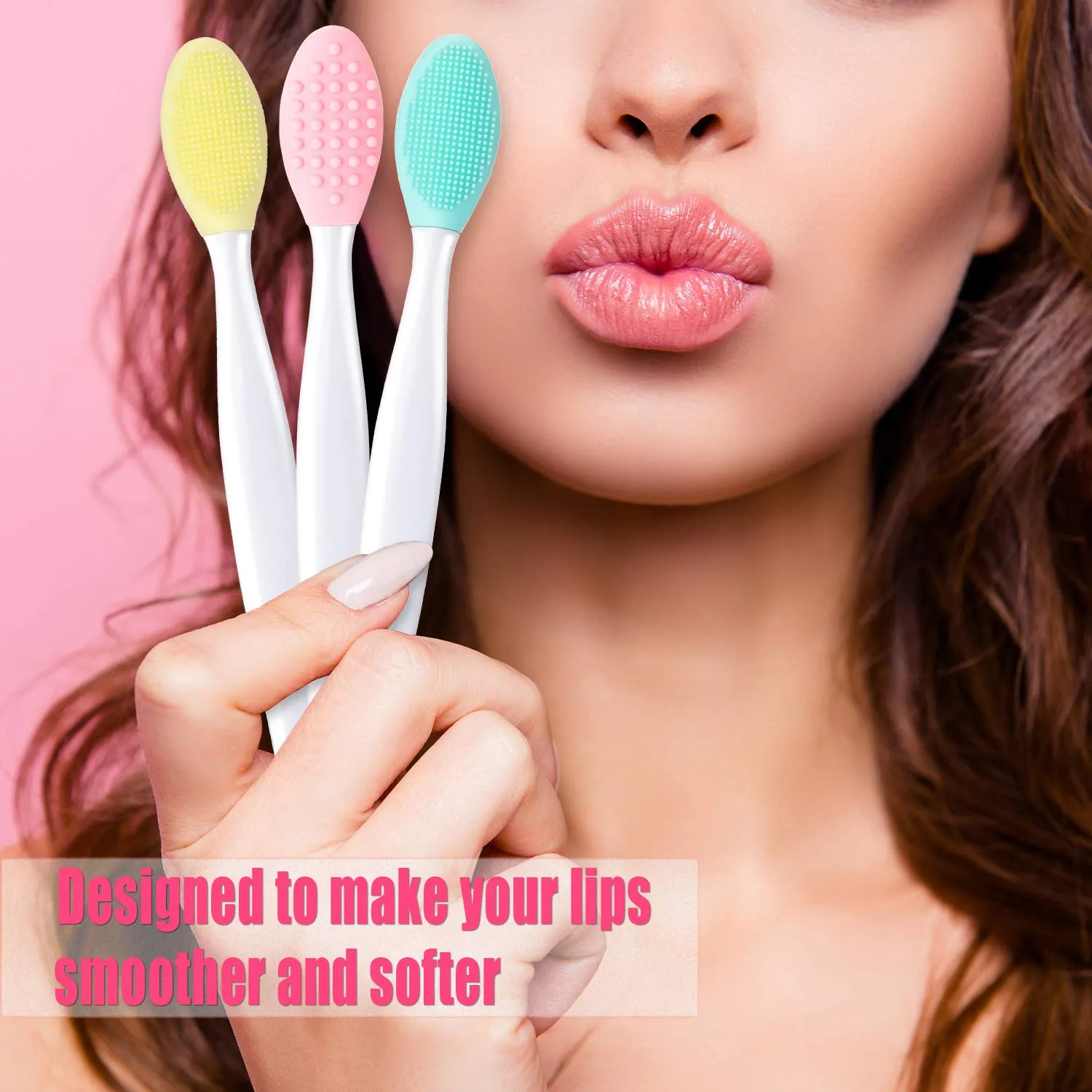 4 Pieces Silicone Exfoliating Lip Brush Tool Double-sided Soft Lip Brush for Smoother and Fuller Lip Appearance (Rose Red, Yellow, Mint Green, Pink) Rose Red, Yellow, Mint Green, Pink