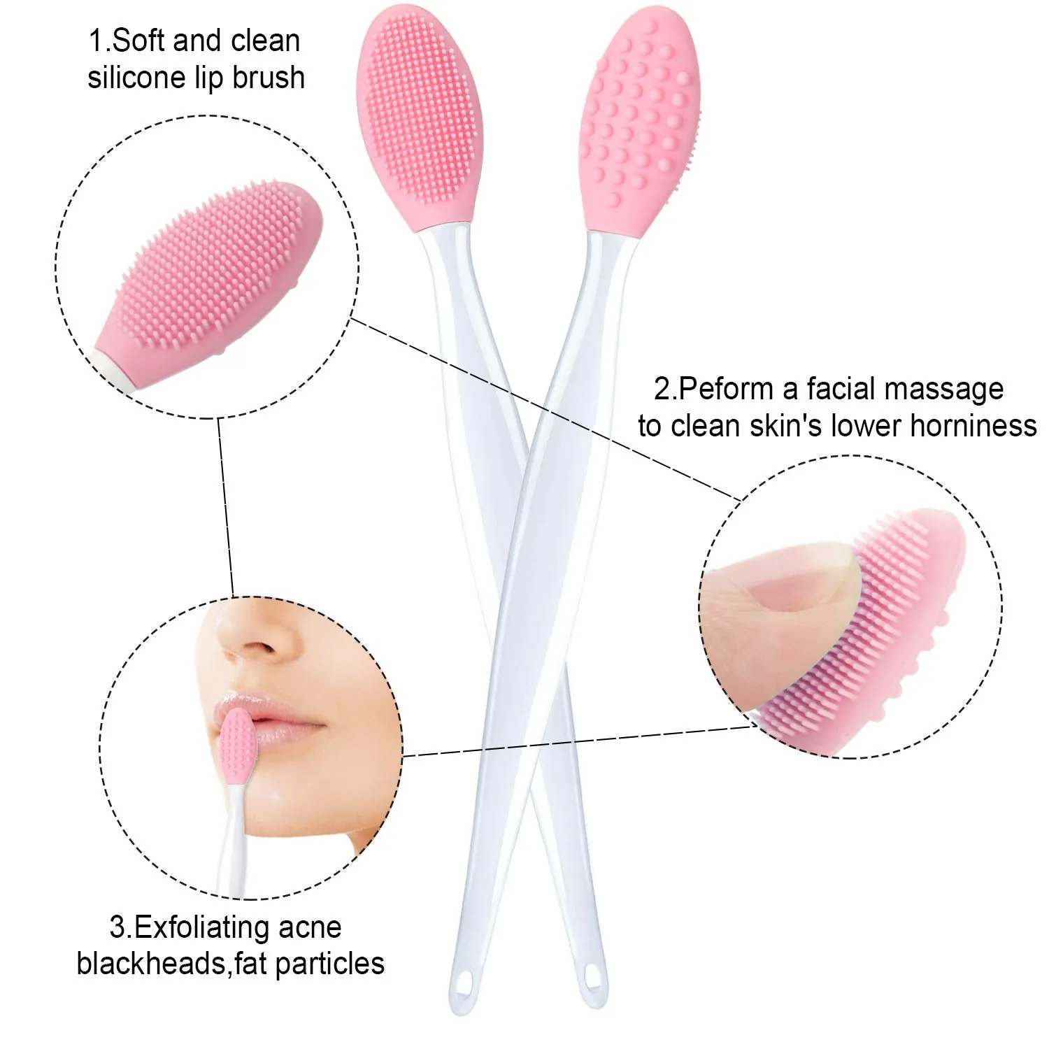 4 Pieces Silicone Exfoliating Lip Brush Tool Double-sided Soft Lip Brush for Smoother and Fuller Lip Appearance (Rose Red, Yellow, Mint Green, Pink) Rose Red, Yellow, Mint Green, Pink