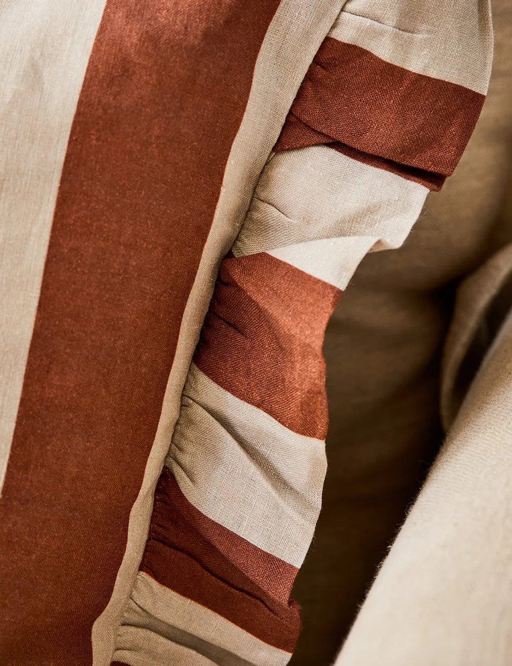 Amuse La Bouche Cinnamon & Oyster Ruffle Striped Cushion