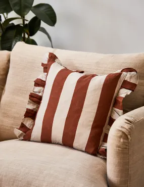 Amuse La Bouche Cinnamon & Oyster Ruffle Striped Cushion