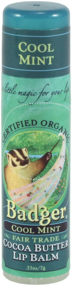 Badger Badger Cool Mint Cocoa Lip Balm with Cocoa Butter - Soothing Lip Care for Soft, Hydrated Lips