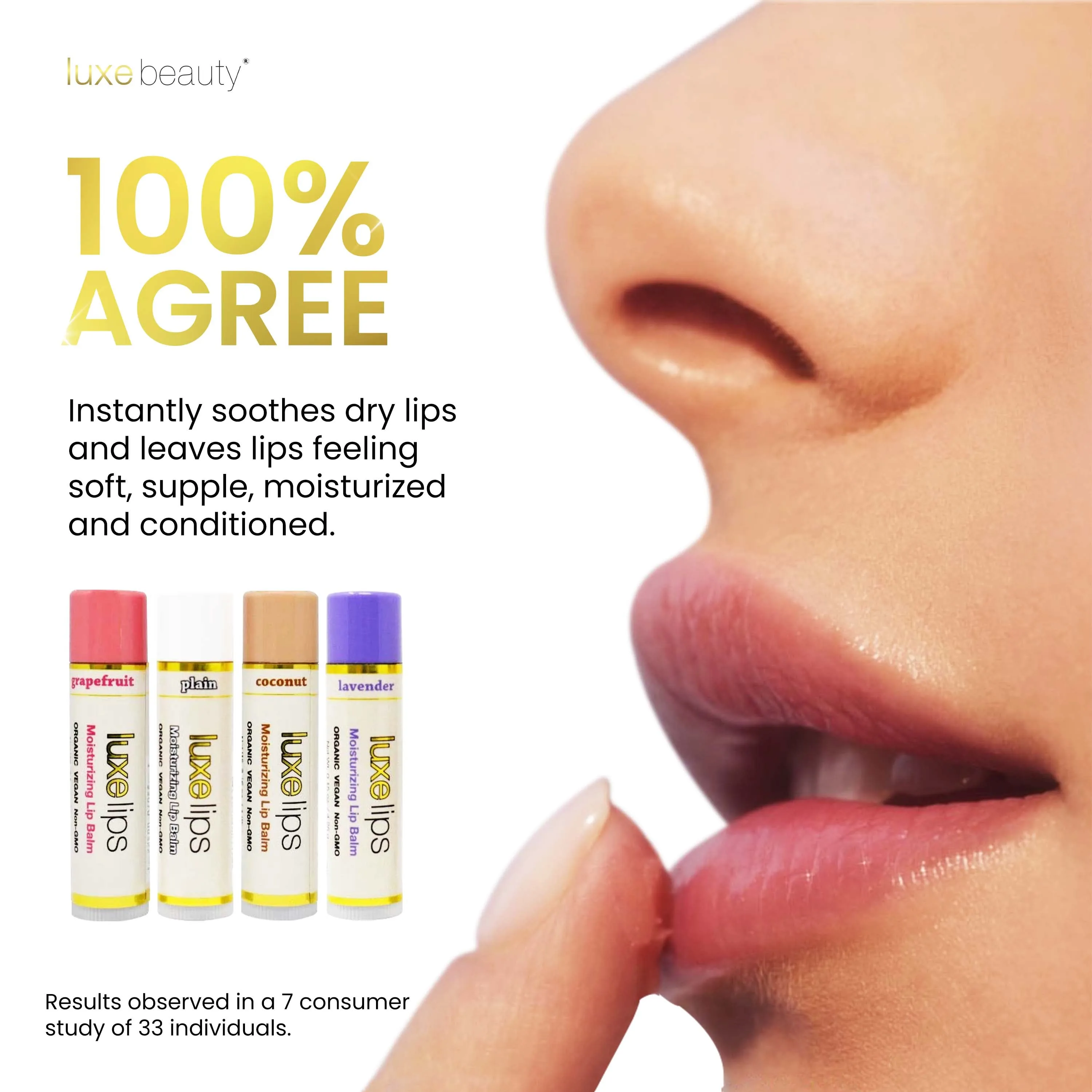 Beeswax Free, Nut Free Lip Balm - Luxe Lips - Grapefruit Scent