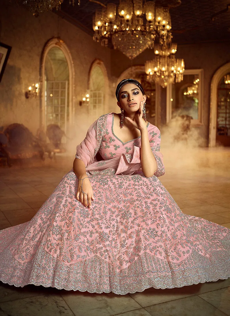 Blush Pink Wedding Lehenga Choli With Handwork Embroidery