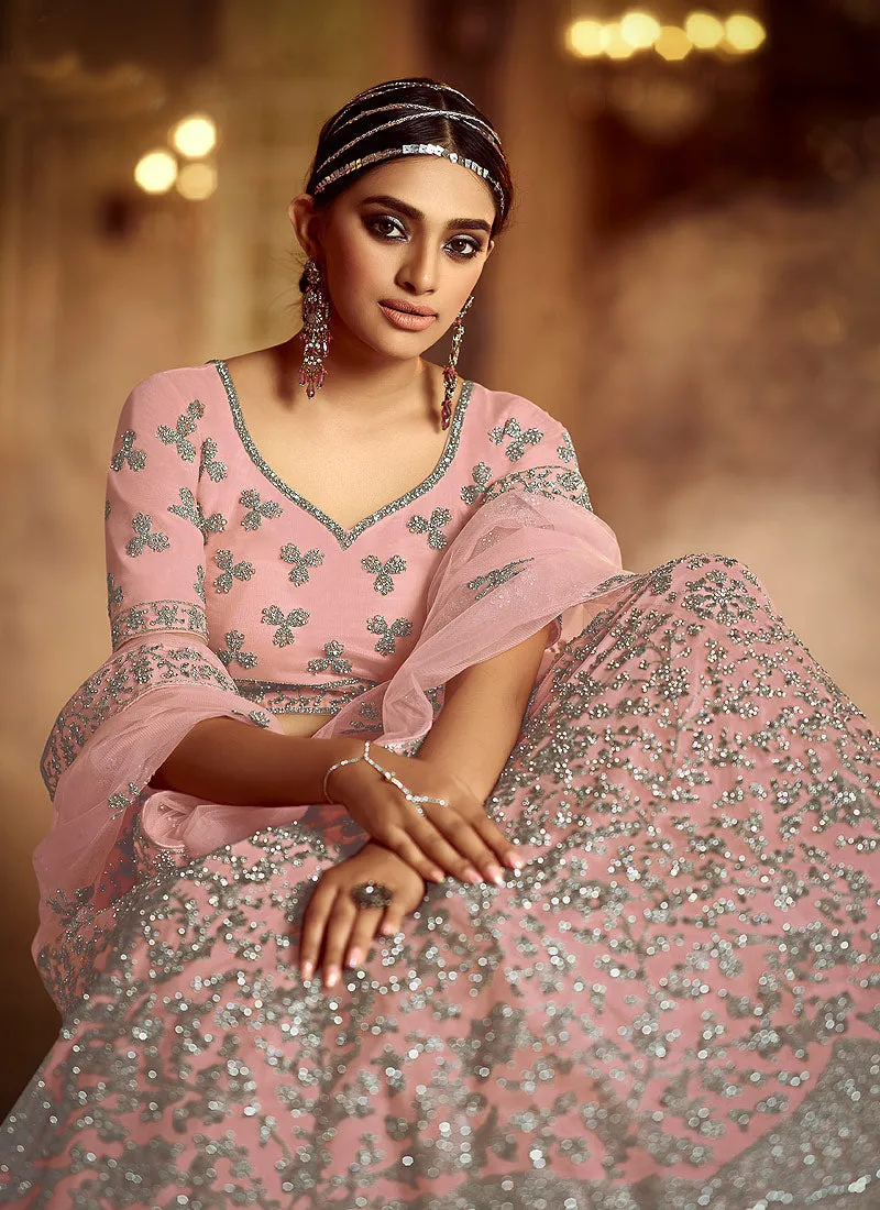 Blush Pink Wedding Lehenga Choli With Handwork Embroidery