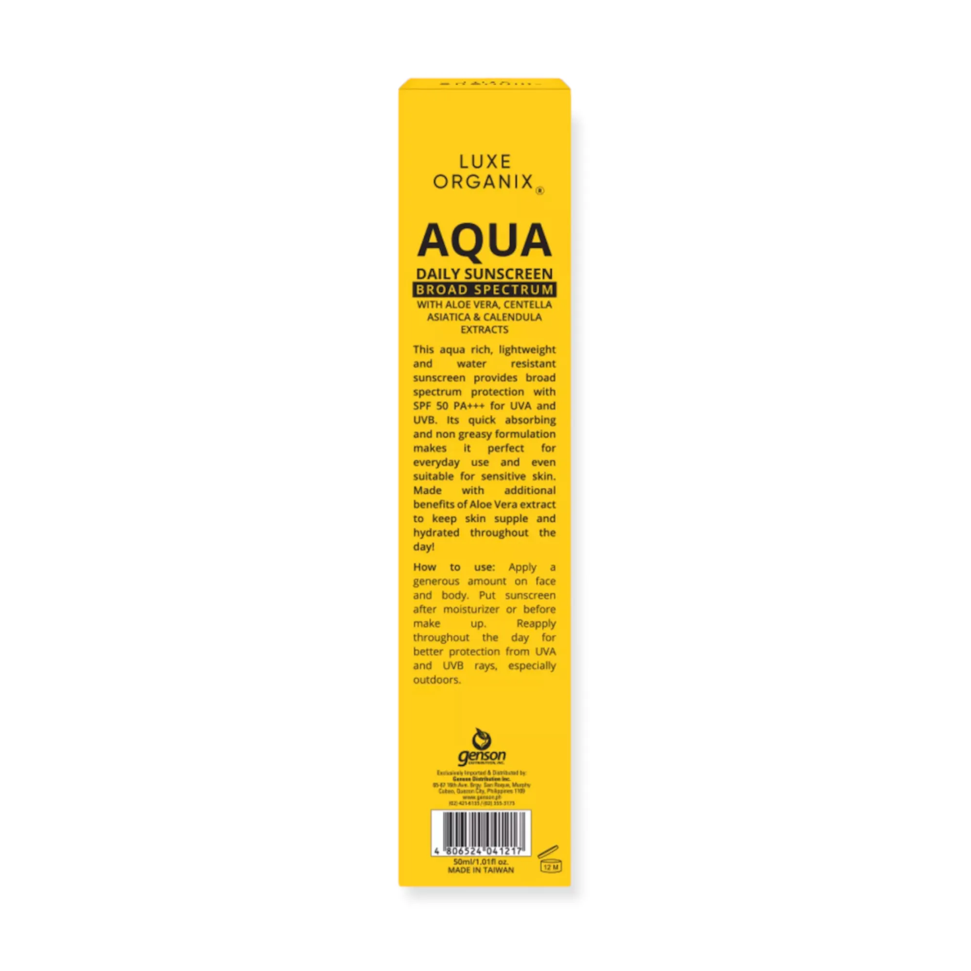 Luxe Organix SPF 50  PA*** UVA/UVB Protection Aqua Daily Sunscreen 50ml