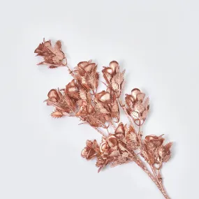 Painted Metallic Glitter Rose Bloom & Leaf Foliage Single Faux Floral Branch Spray - Two Color Options Available