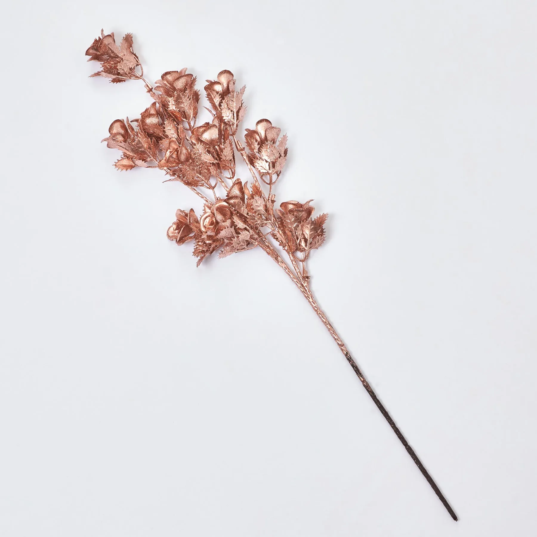 Painted Metallic Glitter Rose Bloom & Leaf Foliage Single Faux Floral Branch Spray - Two Color Options Available