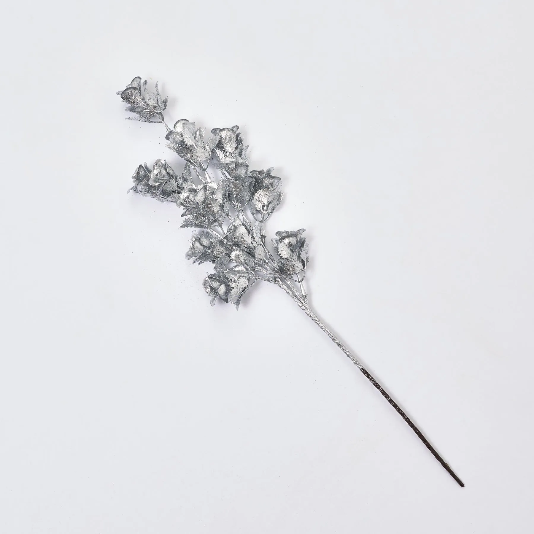 Painted Metallic Glitter Rose Bloom & Leaf Foliage Single Faux Floral Branch Spray - Two Color Options Available