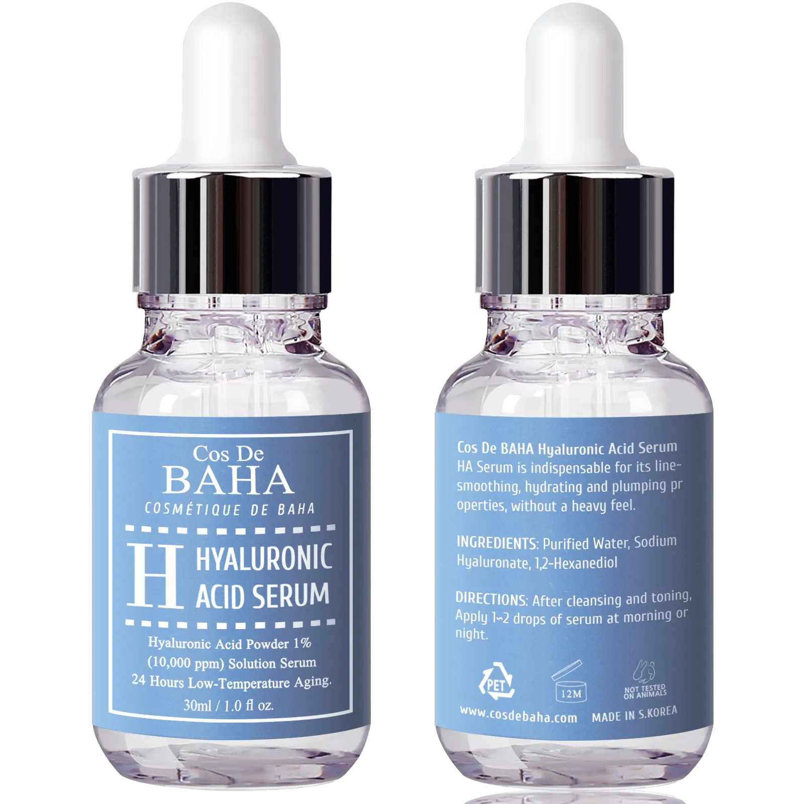Pure Hyaluronic Acid 1% Powder Serum for Face 10,000ppm - Anti Aging   Fine Line   Intense Hydration   facial moisturizer   Visibly Plumped Skin 1Fl Oz (30ml/60ml)