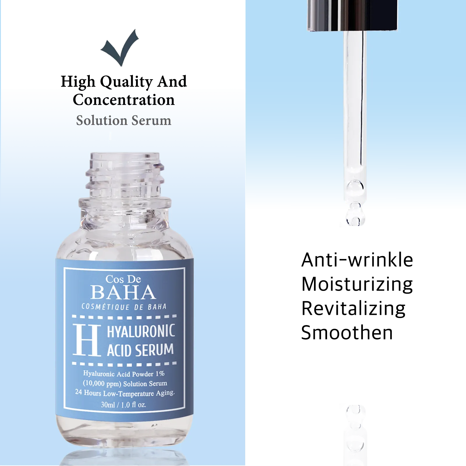 Pure Hyaluronic Acid 1% Powder Serum for Face 10,000ppm - Anti Aging   Fine Line   Intense Hydration   facial moisturizer   Visibly Plumped Skin 1Fl Oz (30ml/60ml)