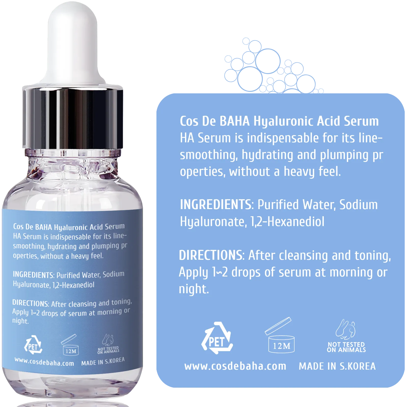 Pure Hyaluronic Acid 1% Powder Serum for Face 10,000ppm - Anti Aging   Fine Line   Intense Hydration   facial moisturizer   Visibly Plumped Skin 1Fl Oz (30ml/60ml)