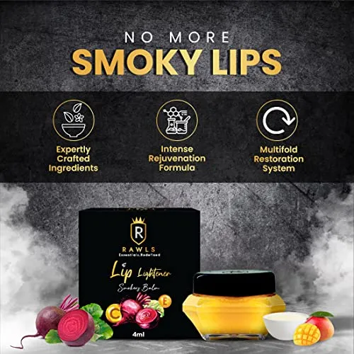 Rawls Lip Lightener Smoker Balm for Dry, Chapped, Dark & Smoky Lips| Moisturizes, Nourishes & Soften Lips | Enriched with Jojoba oil, Beetroot oil & Olive oil | For Men & Women - 4 ml