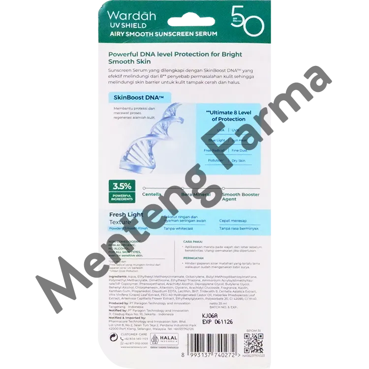 Wardah UV Shield Airy Smooth Sunscreen Serum SPF 50 PA     25 mL - Menjaga Skin Barrier Kulit
